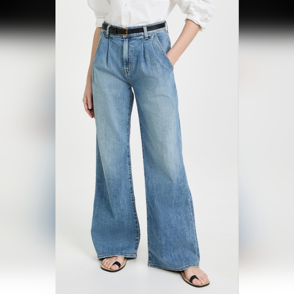 NWT$455 Nili Lotan Flora Wide-Leg Pleated High-Rise Trouser Jeans 25 (2)